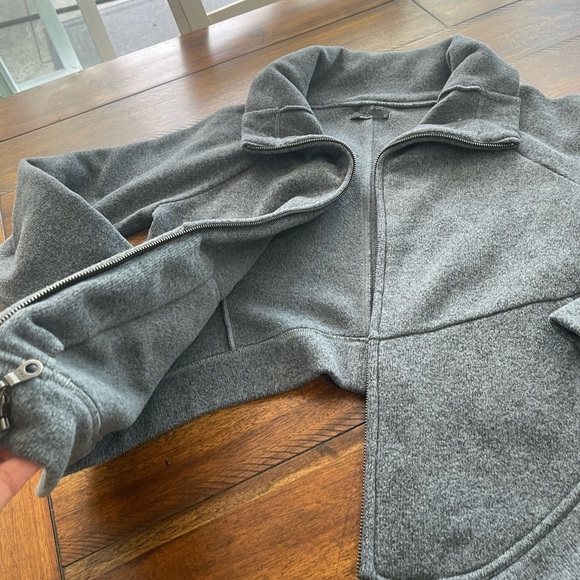 prAna fleece gray full zip back cropped sweatshirt sweater sz L - Picture 6 of 11